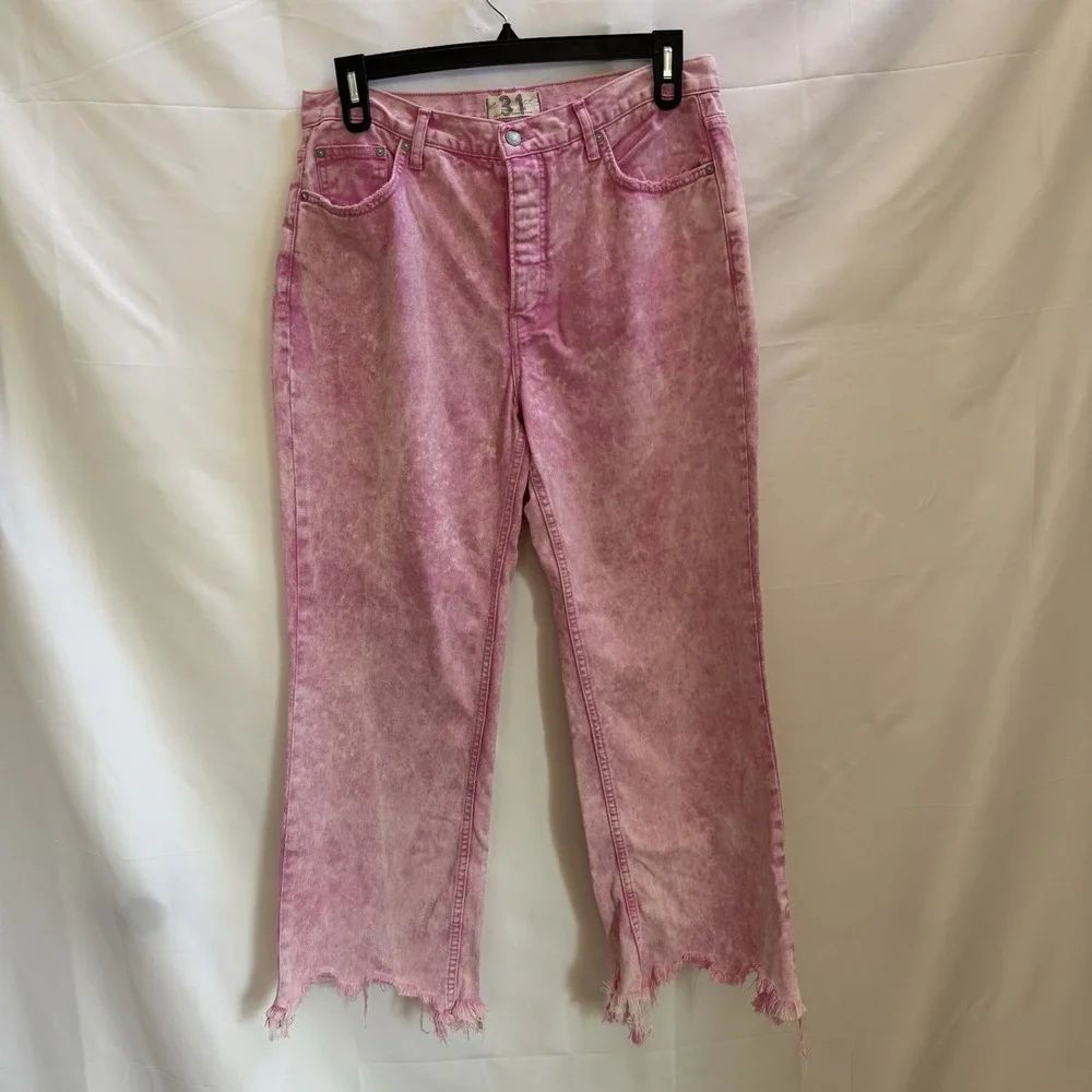 Free People‎ Maggie Jean Acid Wash Pink Button Fly Copped Distressed Hem 31